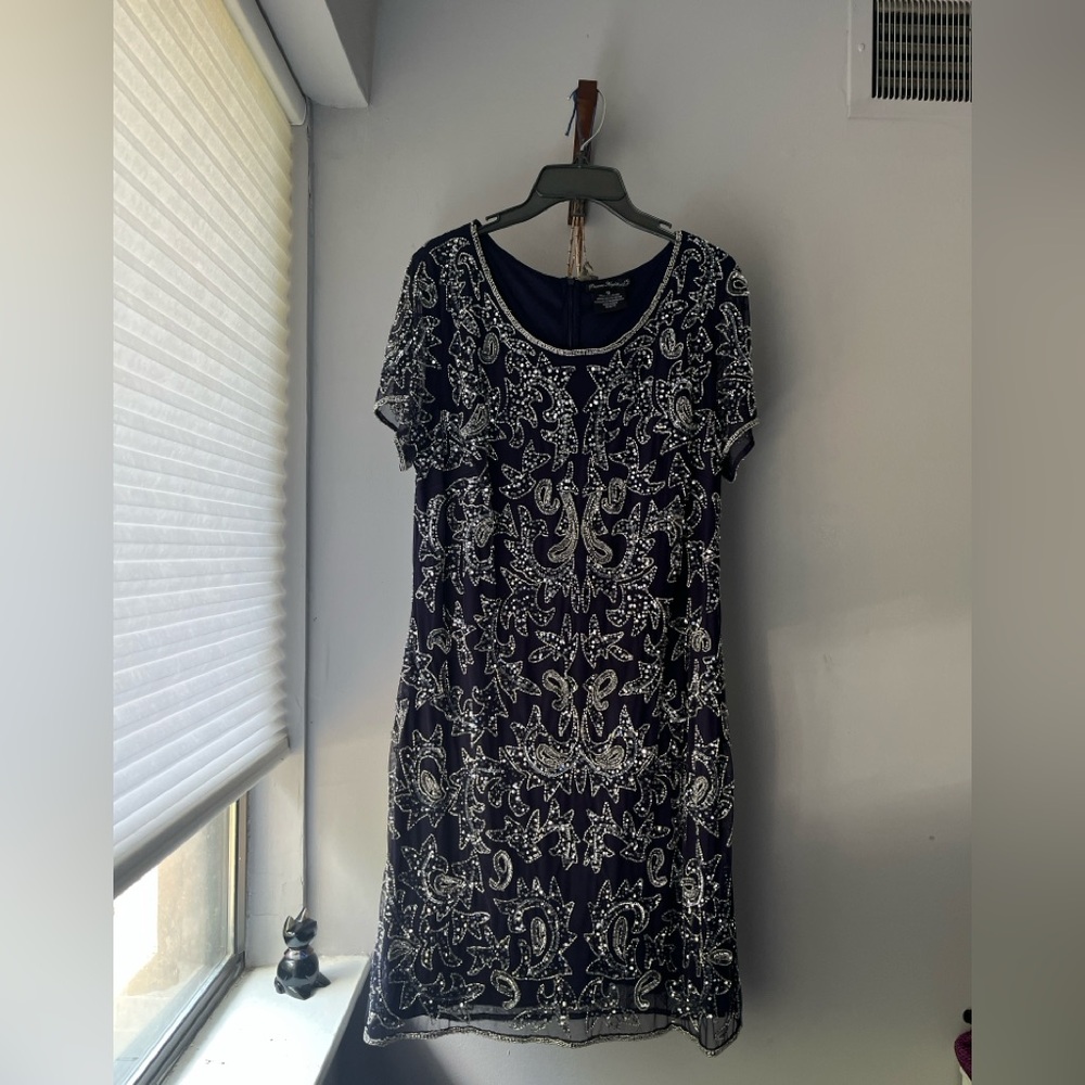 Pisarro Nights Navy Blue Dress with Silver Detailing